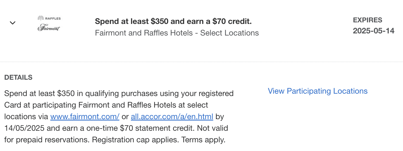 Accor Amex Offer: Spend $350, Get $70 at Fairmont & Raffles Hotels