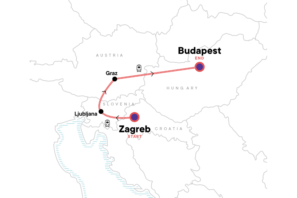 A map of the Christmas in Eastern Europe: Zagreb to Budapest tour
