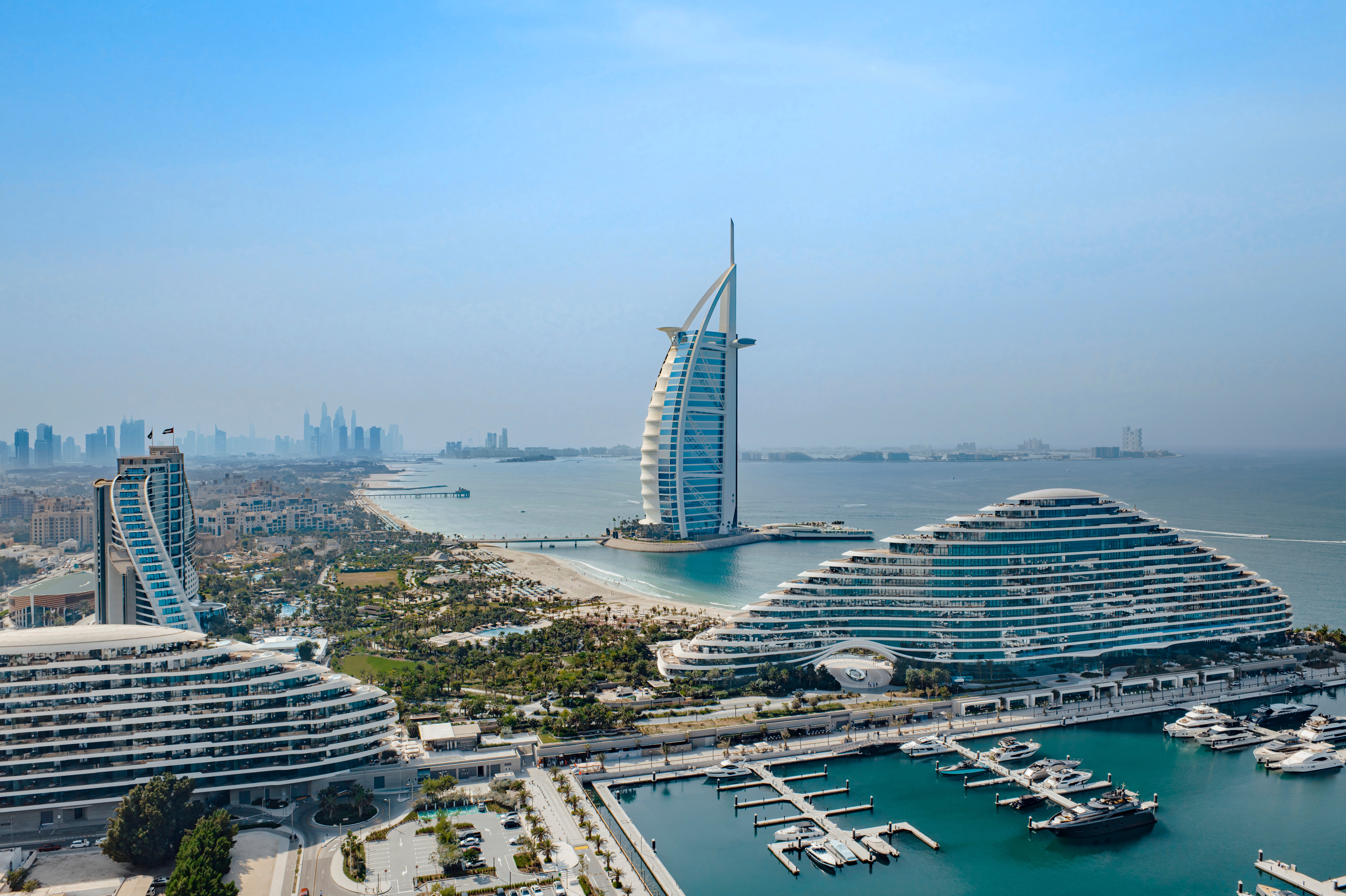 The futuristic curves of Jumeirah Marsa Al Arab, set in Marsa Al Arab Marina