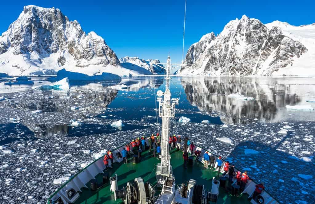 Cruise Ship Around The Lemaire Channel In Antarctica