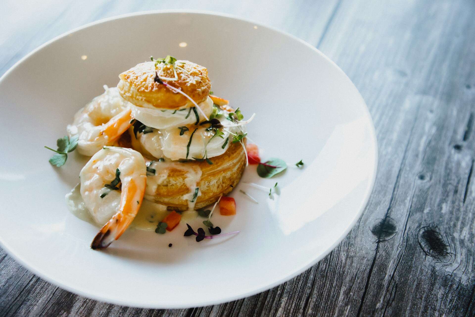 Prawn Vol-Au-Vent at a French fine dining restaurant in Australia (photo by Anima Visual).