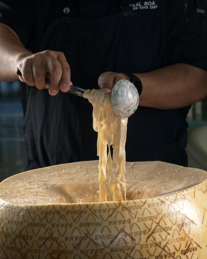 Taste of Italy’s Classic Cheese Wheel Carbonara