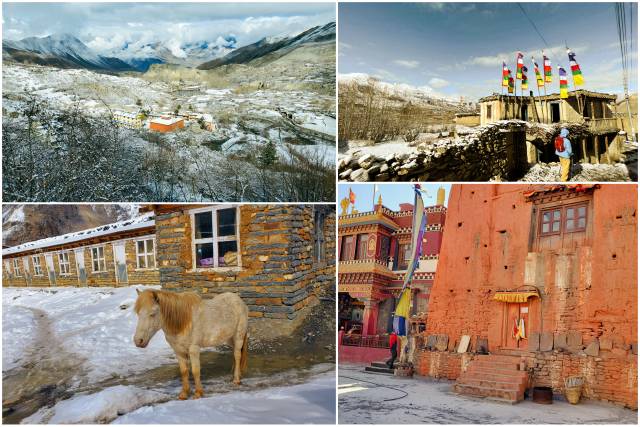 Collage of Annapurna Circuit trek landscapes in Nepal