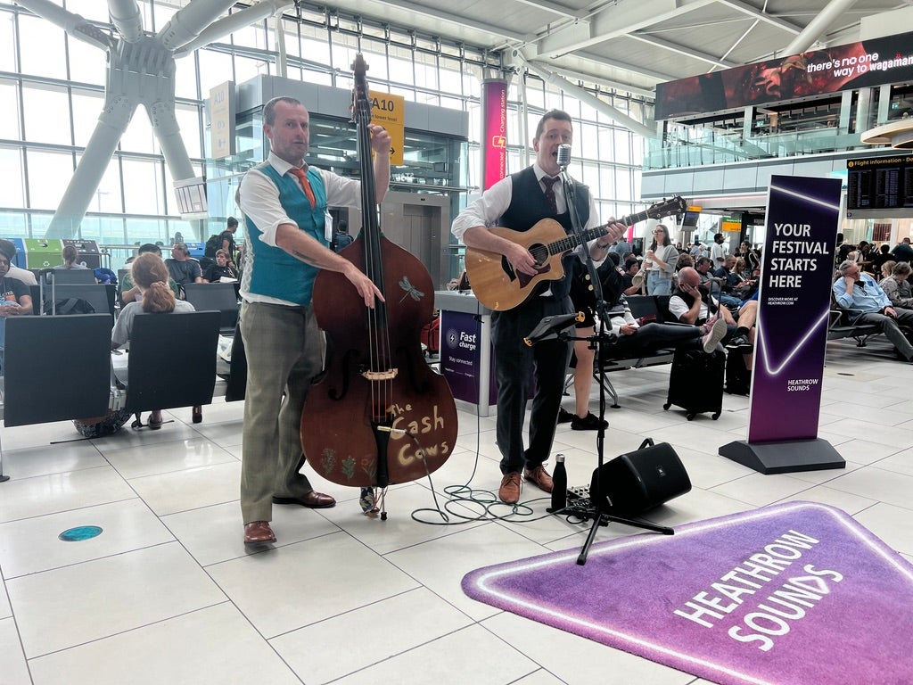 Musicians entertained passengers at Heathrow airport