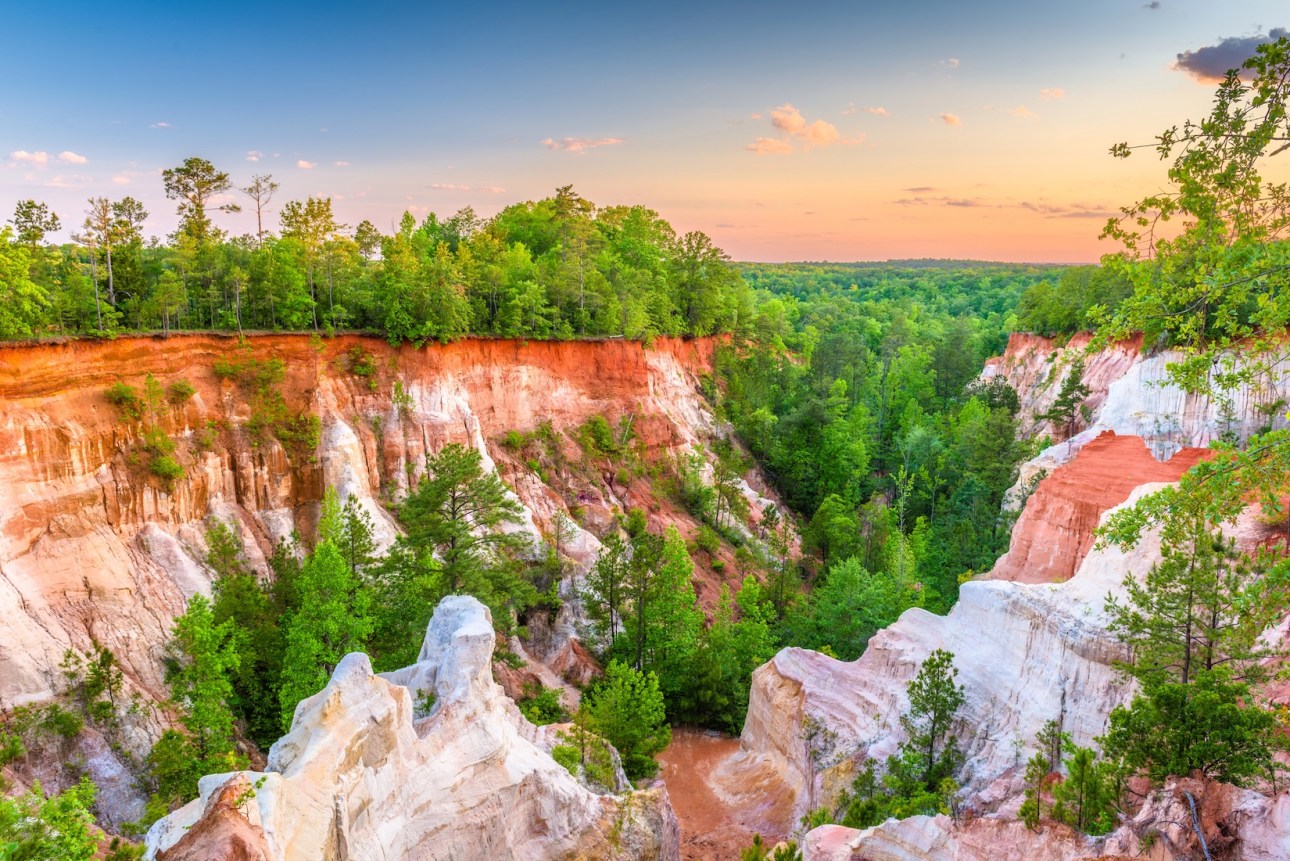 Providence Canyon State Park, Georgia, USA landscape at dusk.