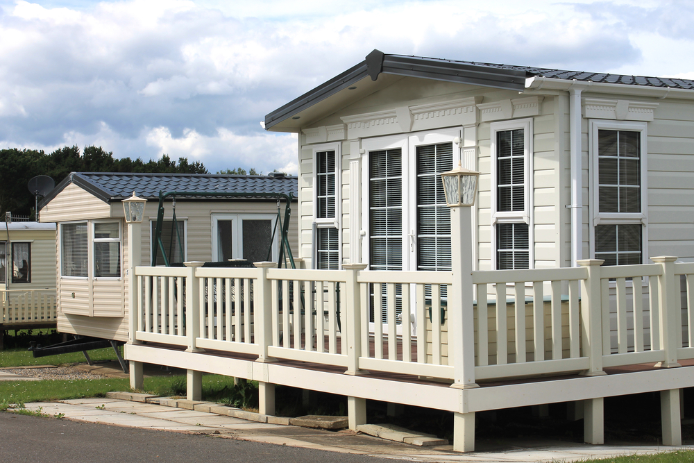 Exterior,Of,Modern,Caravan,,Mobile,Home,Or,Trailer,In,Park,
