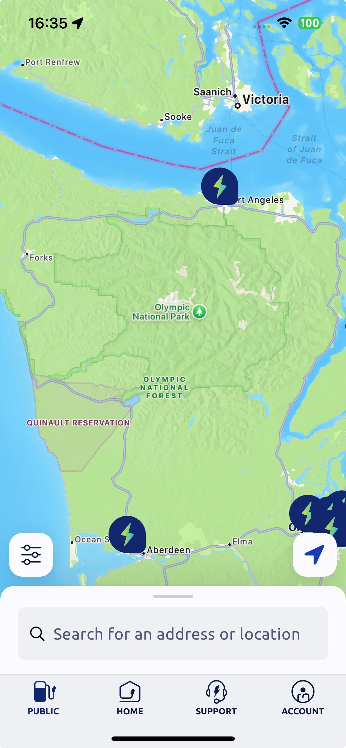 The Electrify America network on the Olympic Peninsula...