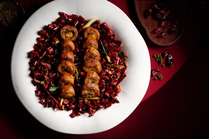 Chilli Fried Smoked Eels wrapped with Pork Intestines