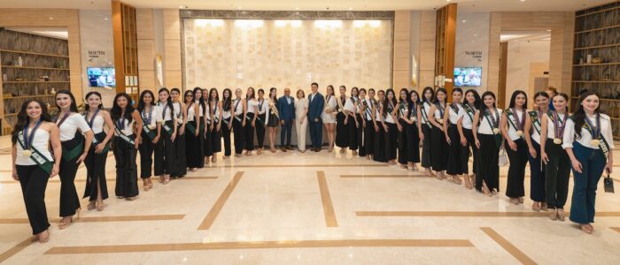 Joe Fijardo, General Manager of Grand Westside Hotel, Jorold Montelibano, General Manager of Kingsford Hotel Manila, and Charlene Go-Co, Head of Marketing Innovations of Megaworld Hotels & Resorts joined by the reigning queens and candidates of Miss Philippines Earth 2025.