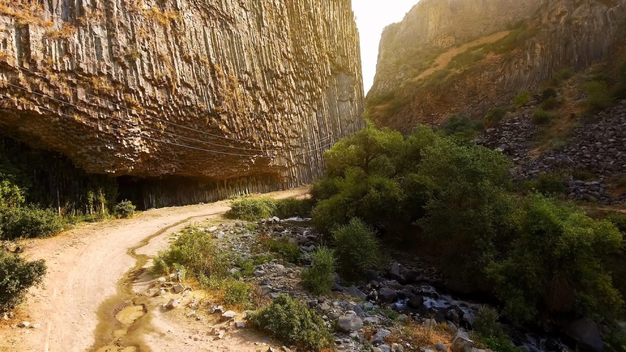 Huge Garni Gorge with basalt columns, tourist attraction in Armenia