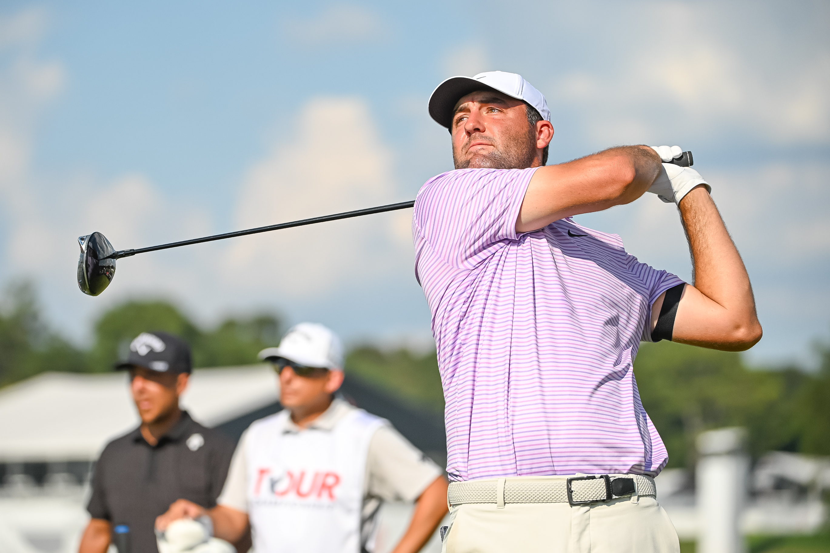 Scottie Scheffler hits a driver off the tee