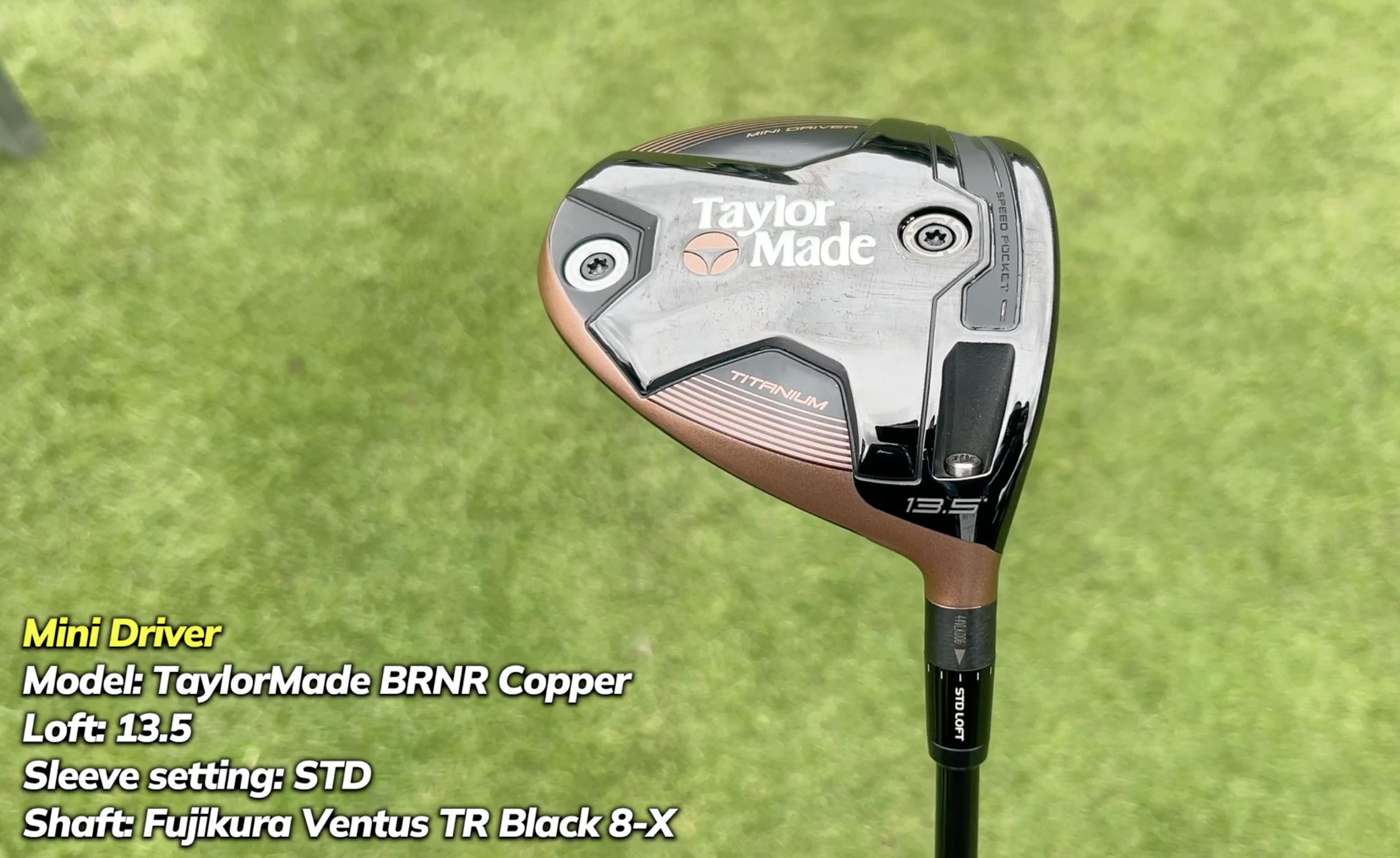 A TaylorMade BRNR Copper Mini Driver and the specs of it