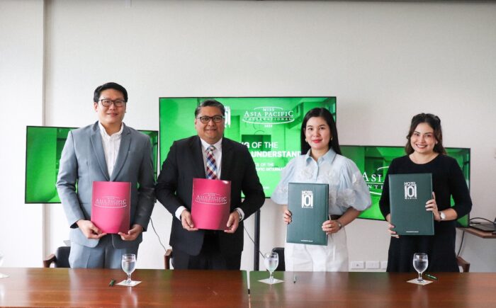 Hotel101 Group General Manager Charley Magabo and Miss Asia Pacific International President Eva Patalinjug- Lim sign partnership for Hotel101-Fort as Official Residence Partner of Miss Asia Pacific International 2025.