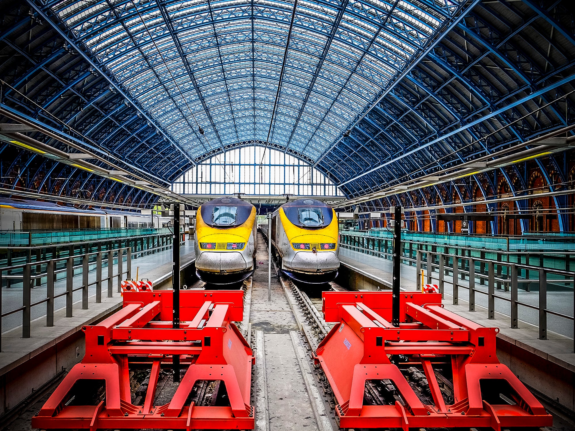 Eurostar trains at London’s St Pancras station